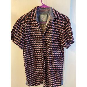 Good Vibes slim fitting button shirt top flamingo birds small S‎